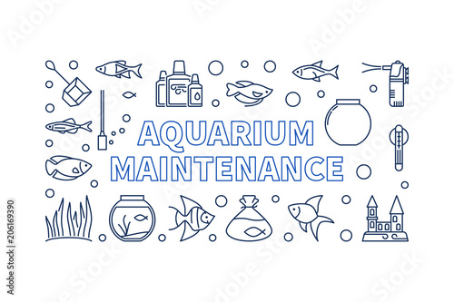 Aquarium maintenance vector horizontal banner or illustration photo