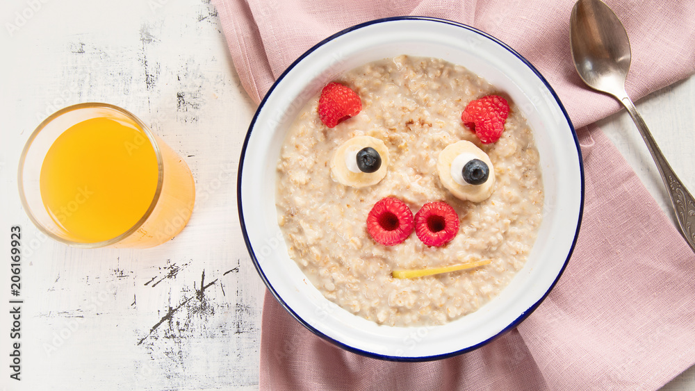Oatmeal porridge with fruits for kids breakfast Oatmeal porridge with fruits for kids breakfast
