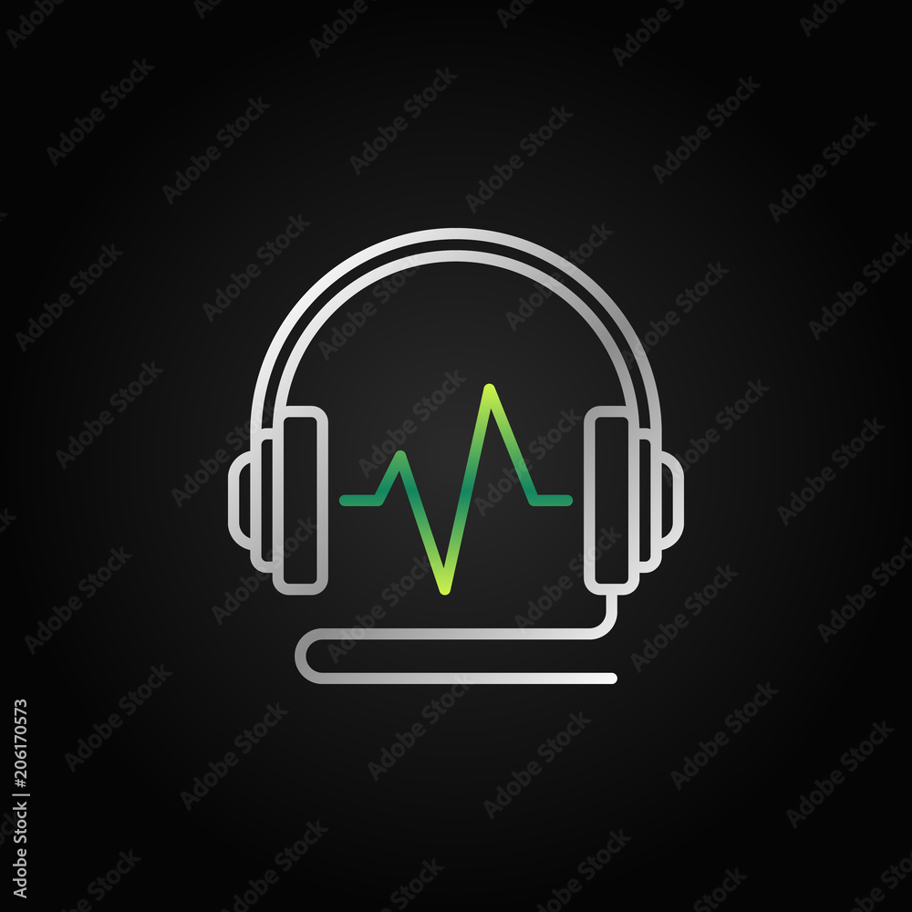 Wired Headphones with green sound wave vector linear icon