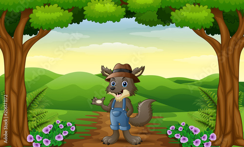 Wolf alone in the hills of village
