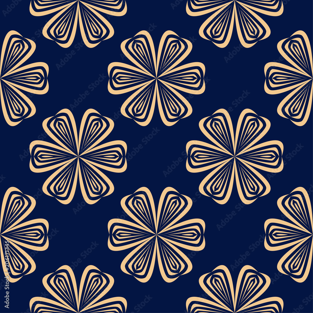 Golden floral seamless pattern on blue background Golden floral seamless pattern on blue background