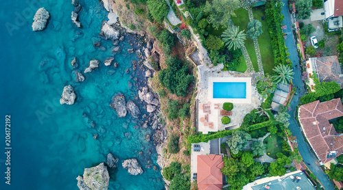 Photography Aerial view at the pool and sea