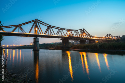 Long Bien bridge in Hanoi  Vietnam at twilight