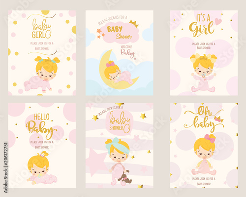 cute girl for baby shower invitation card design template