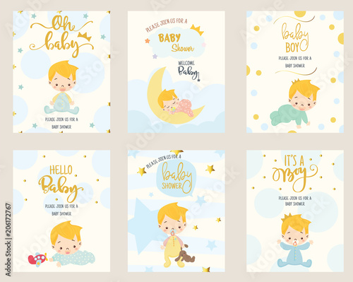 cute boy for baby shower invitation card design template