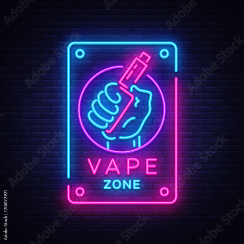 Zone Vaping neon sign vector template, light banner, bright night illustration, symbol, places for vape, electronic cigarette neon. Vector illustration