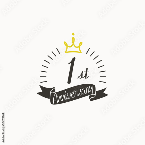 Anniversary logo template with ribbon and crown, 1st