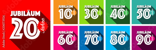 Jubiläum von 10 bis 90 Jahren