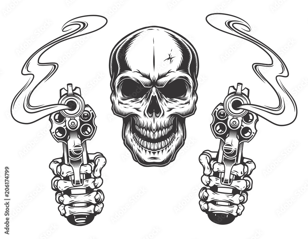 skull aiming with two revolvers
