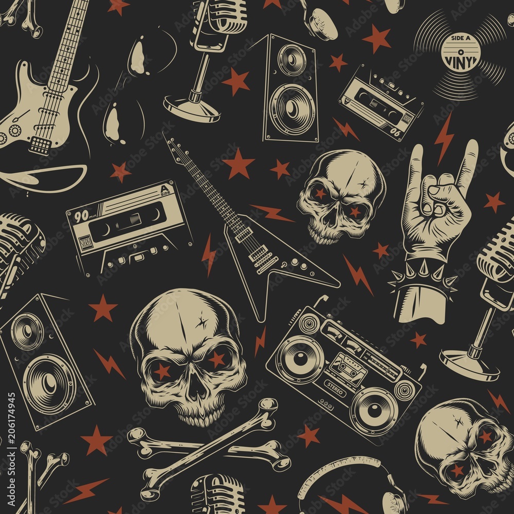 Naklejka premium Grunge seamless pattern with skulls