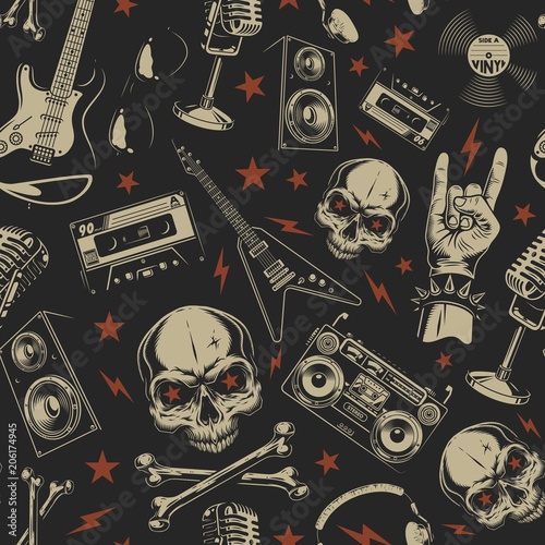Canvas Print Grunge seamless pattern with skulls