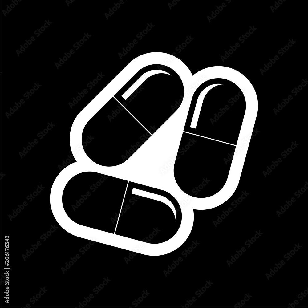 Pills icon, Medicine Pills on dark background Pills icon, Medicine Pills on dark background