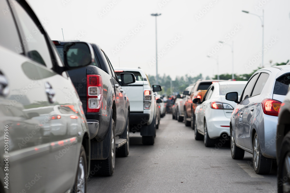 Cars on urban street in traffic jam