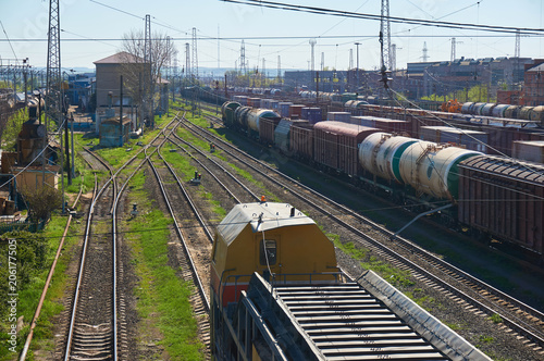 Many freight oil cars at the station. photo