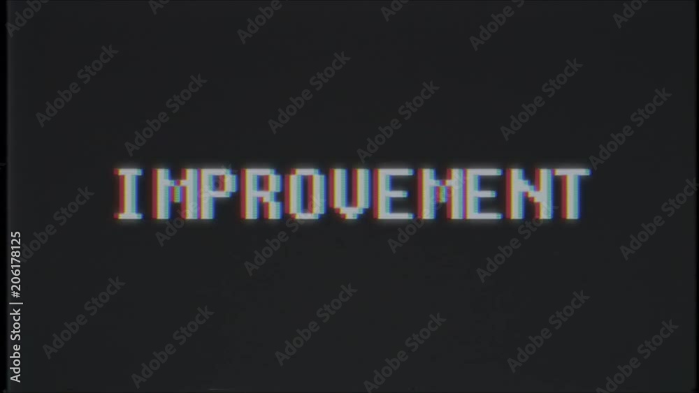 retro videogame IMPROVEMENT word text computer tv glitch interference noise screen animation seamless loop New quality universal vintage motion dynamic animated background colorful joyful video m
