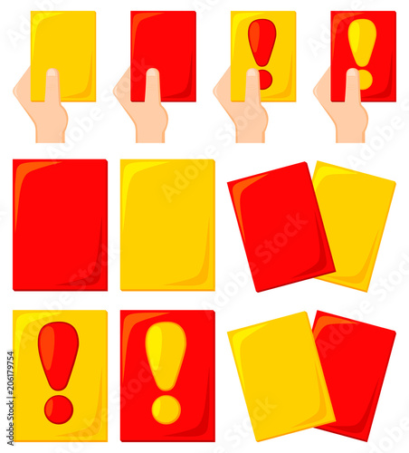 Colorful cartoon red yellow attention cards set.
