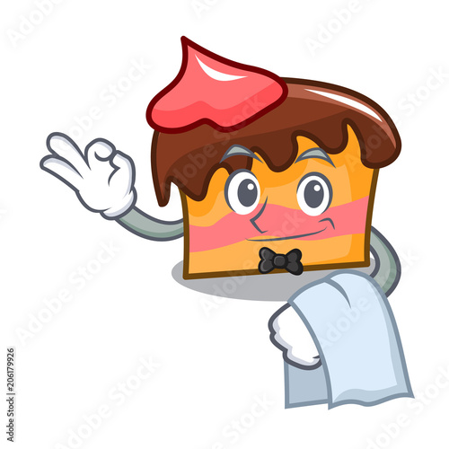 Waiter sponge cake mascot cartoon