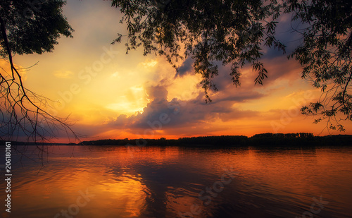 Beautiful sunset on the river © SasaStock