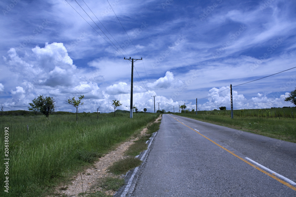 Road and electricity poles in Trinidad outskirts