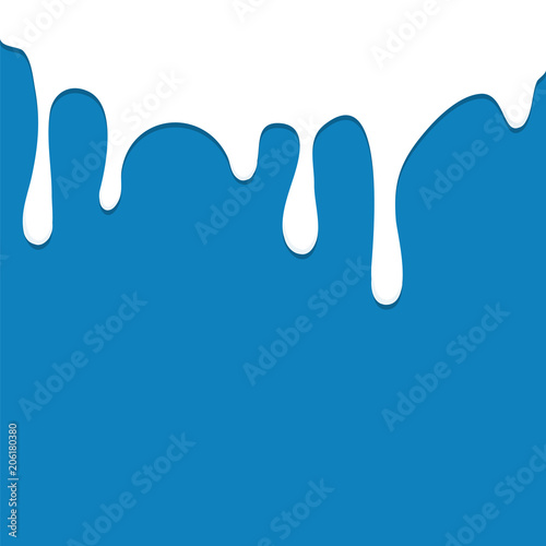 Dripping milk, white paint on a blue background. Vector illustration