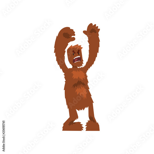 Angry ferocious bigfoot mythical creature cartoon character vector Illustration on a white background