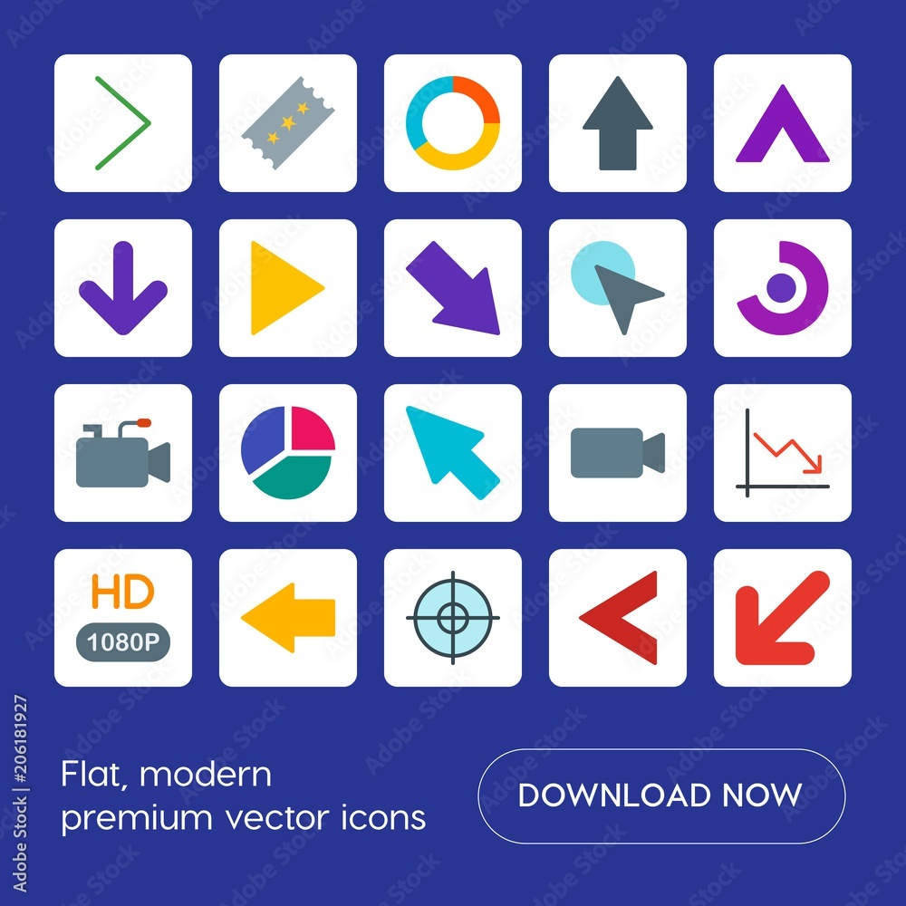 Modern Simple Set of arrows, charts, video, cursors Vector flat Icons. Contains such Icons as microphone, right, left, high, up, target and more on blue background. Fully Editable. Pixel Perfect Modern Simple Set of arrows, charts, video, cursors Vector flat Icons. Contains such Icons as microphone, right, left, high, up, target and more on blue background. Fully Editable. Pixel Perfect