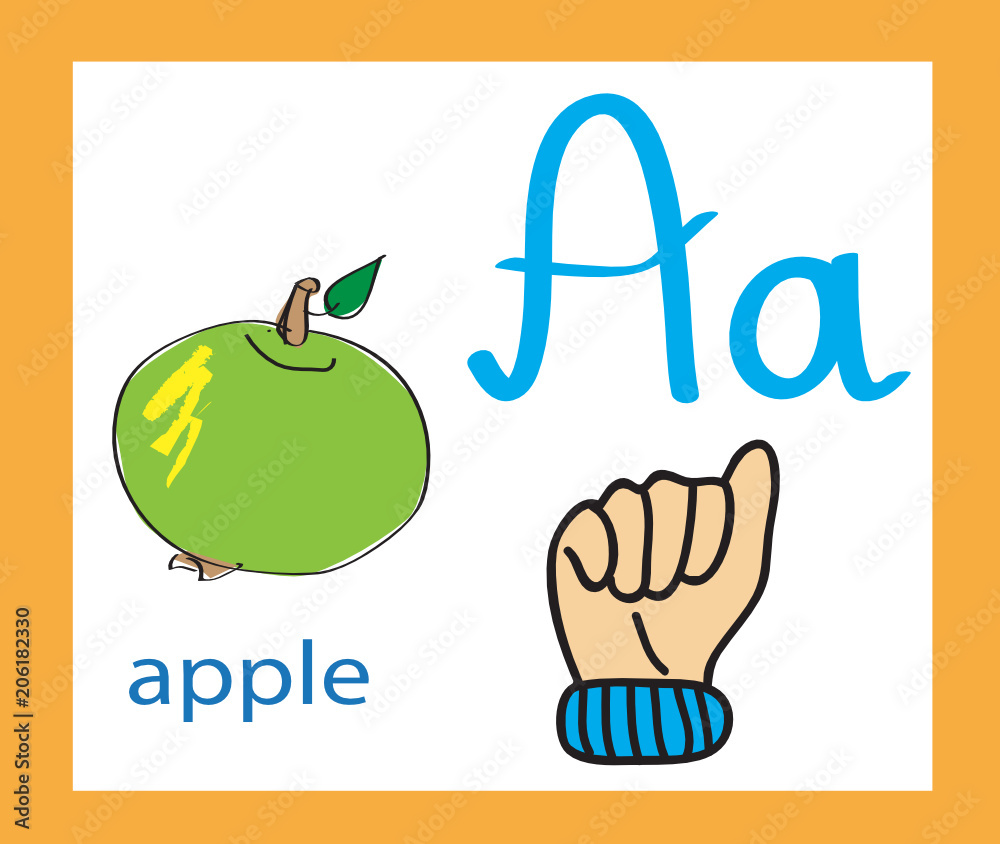 Creative English alphabet. ABC concept. Sign language and alphabet. Cartoon  letter A. Stock Vector | Adobe Stock