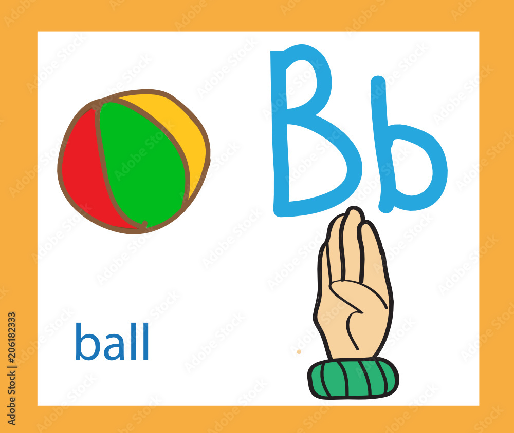 Creative English alphabet. ABC concept. Sign language and alphabet. Cartoon  letter B. Stock Vector | Adobe Stock