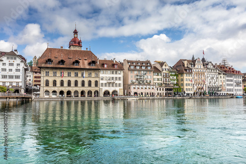 View of the city Lucerne from the lake side. Old European city © A_Skorobogatova