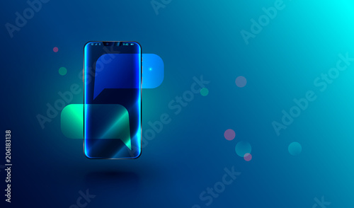 modern frameless smartphone with empty chat bubbles on screen. message or sms on mobile phone. realistic vector illustration.