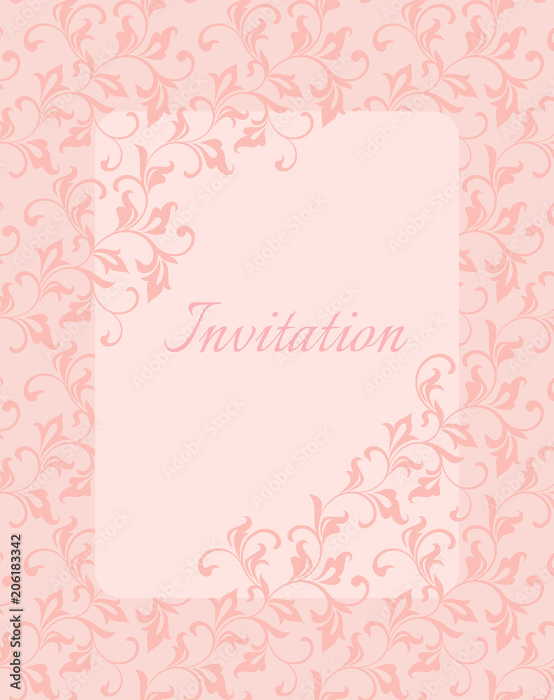 Elegant gentle template for the invitation to the wedding. Vegetative motive. Twisted stems with decorative leaves