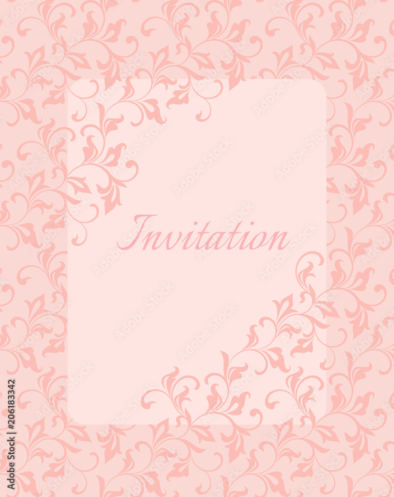 Elegant gentle template for the invitation to the wedding. Vegetative motive. Twisted stems with decorative leaves Elegant gentle template for the invitation to the wedding. Vegetative motive. Twisted stems with decorative leaves