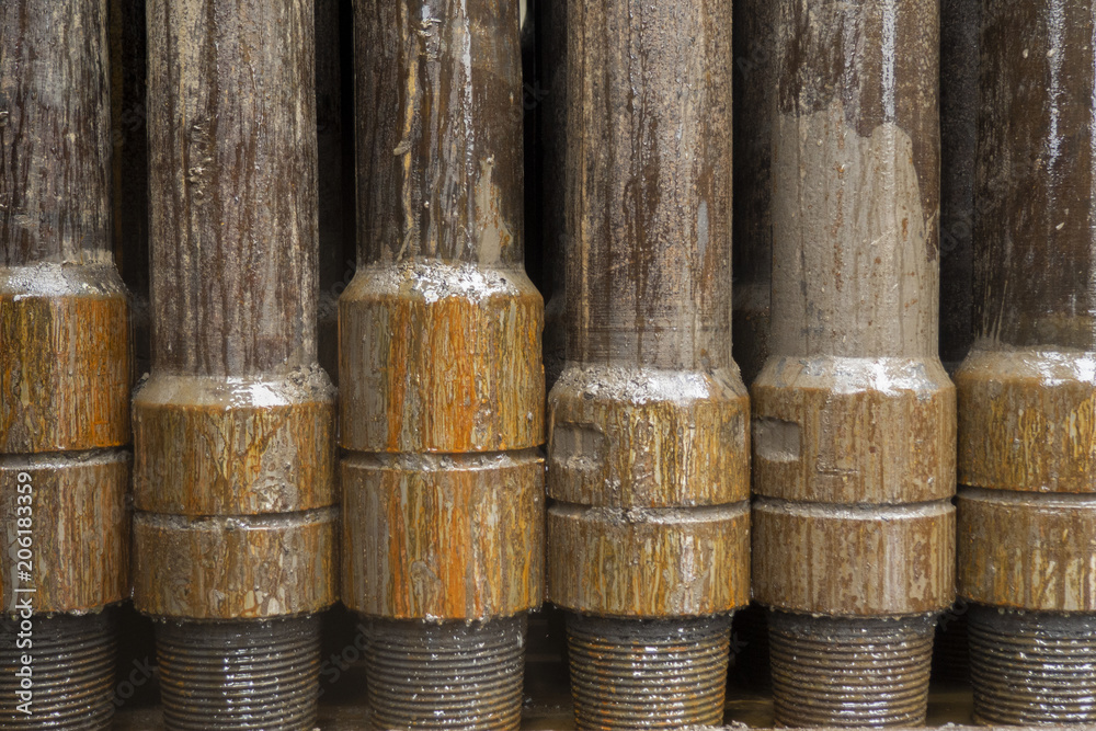 Oil drill pipe, Drill Pipe Stacked on Pipe Deck Oil drill pipe, Drill Pipe Stacked on Pipe Deck