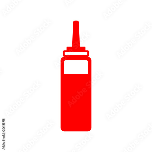 Icono plano botella de plastico de ketchup en color rojo