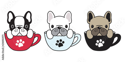 dog vector french bulldog pug illustration dog bone coffee cup cartoon