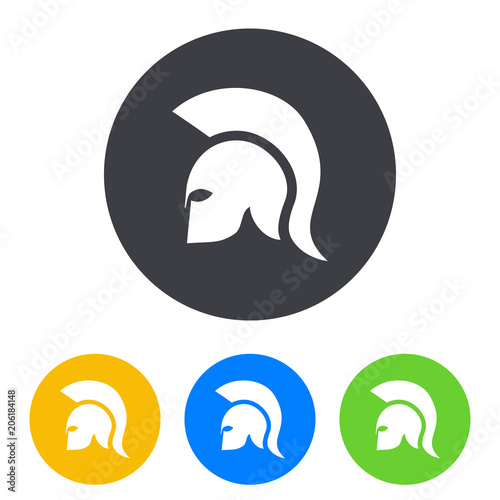 Icono plano casco espartano en circulo varios colores photo
