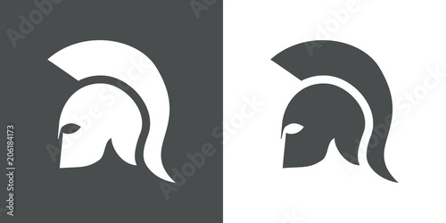 Icono plano casco espartano en gris y blanco photo