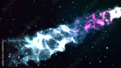 Fototapeta Naklejka Na Ścianę i Meble -  3D animation of colorful blue nebula with stars, space clouds and gas. Rays of light shine through star fields in ddep space. Sci-fi motion graphics dynamic background. Space and universe concept