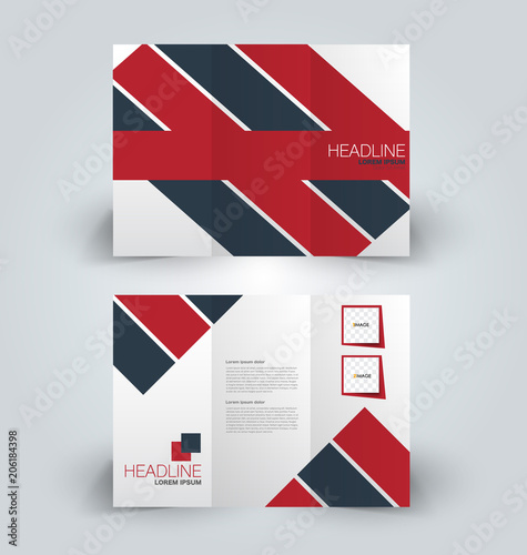 Brochure template. Business trifold flyer. Creative design trend for professional corporate style. Vector illustration. Red color.