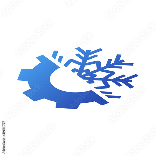 Logotipo estrella frio con engranaje en color azul