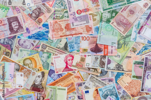 Mixed banknotes collection used for background, close up