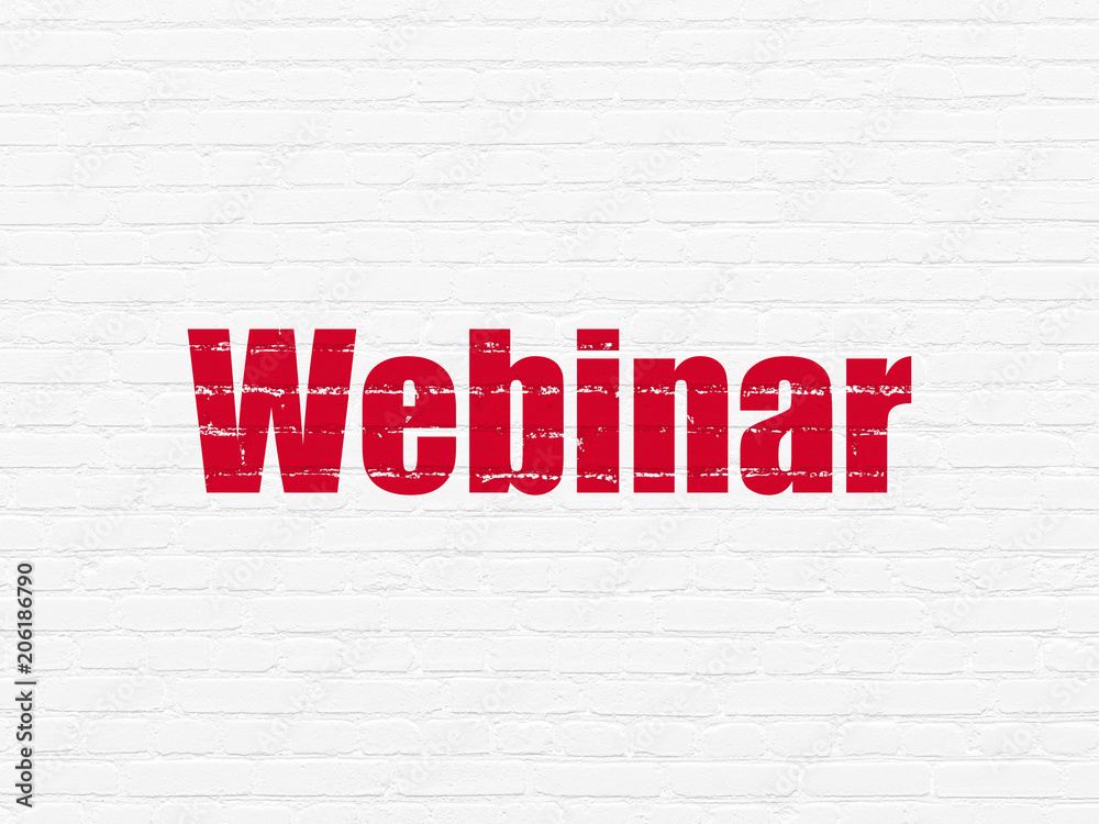 Learning concept: Painted red text Webinar on White Brick wall background