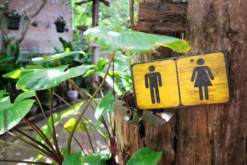Signs to the bathroom, women and men.