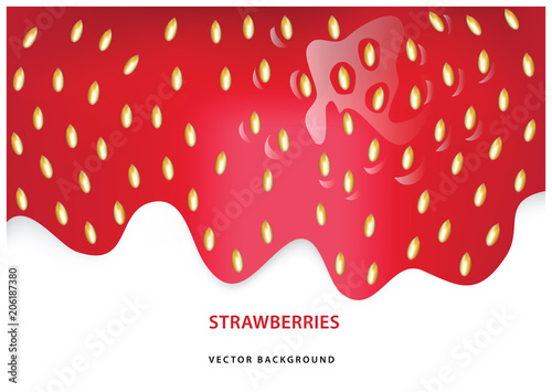 Color vector illustration of fresh red strawberry in cream white yoghurt and place for your text.