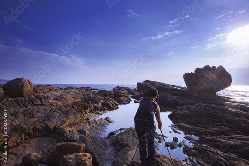 Taiwan's famous scenic area, the northern coast of Keelung, natural geological rocky shores and the sea,