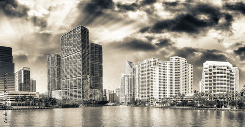 Brickell Key, Miami. City skyline at sunset, panoramic view © jovannig