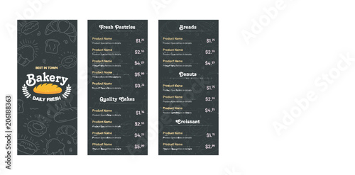 Bakery shop menu card design.