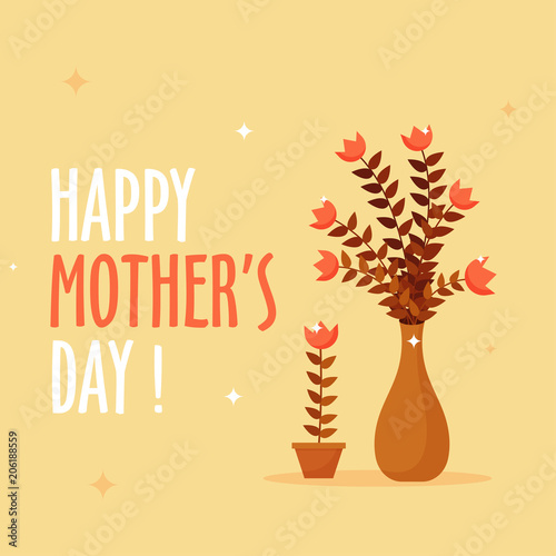 Happy Mother s Day celebration background design with flowers bunch.