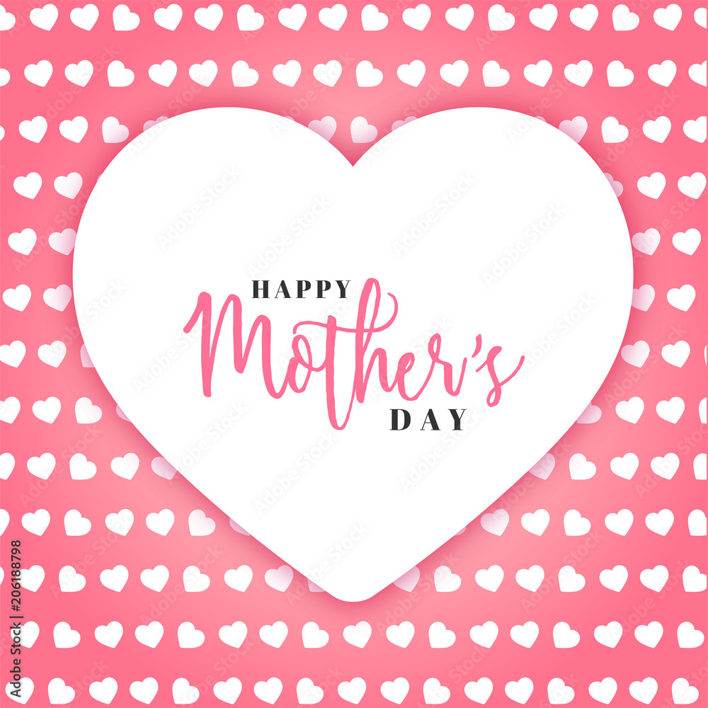 Happy Mother's Day text in white heart shape on pink background.