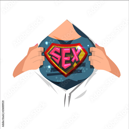 Femal open shirt to show "Sex" typographic in comic style. sex professional concept - vector